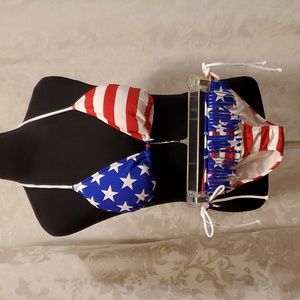 2 PC. SZ. 8/10 RED, WHITE, BLUE STRING BEADED BIKINI